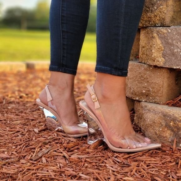 Shoes - Women Pointed Clear Wedges Closed Toe Nude Color